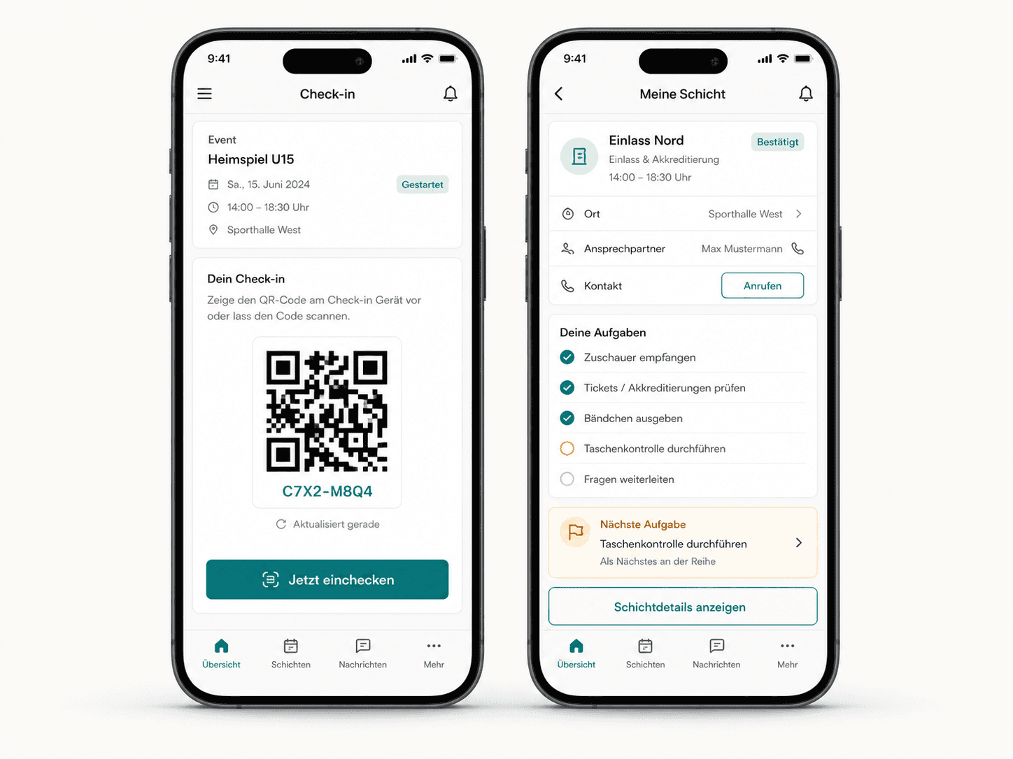 Crewio Mobile Check-in und Meine Schicht Ansicht